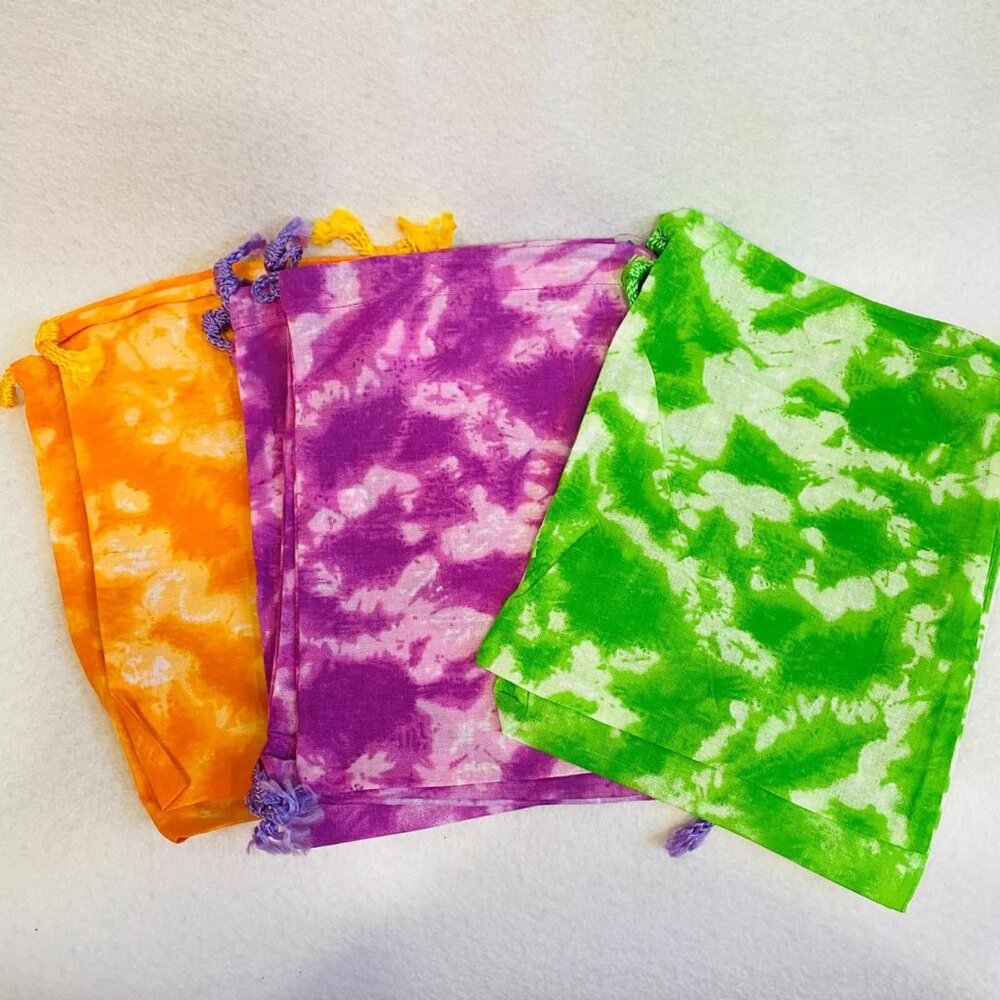 Tie Dye Drawstring Bags Set of 8 for Crafting Orange Green Purple 10in x 7.5in